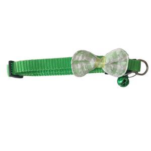 Breakaway Cat Or Small Dog Collar With Green‎ Gingham Bow NEW